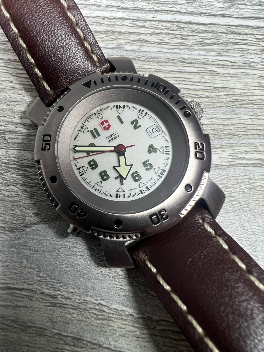 Swiss Army Watch with Brown Leather Strap - White Dial